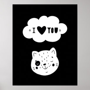 Modern scandi kitten love you nursery poster