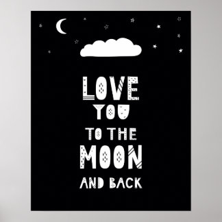 Modern scandi  moon and back nursery poster