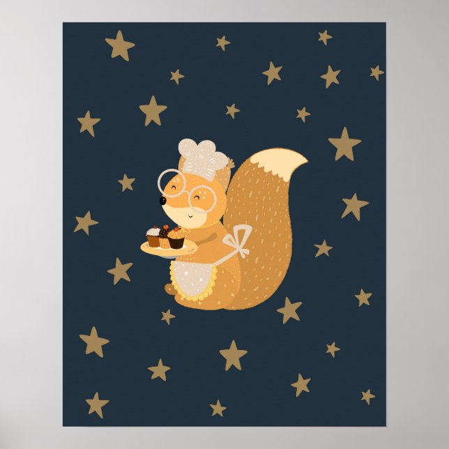 Modern scandi  squirrel with cupcakes  nursery poster (Front)