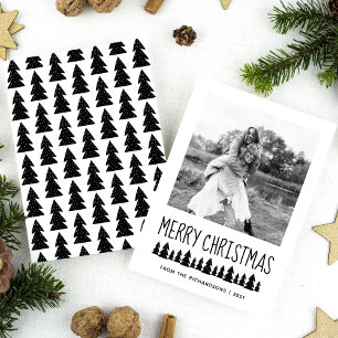 Modern Scandi Trees Black & White Merry Christmas Holiday Card