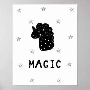 Modern scandi  unicorn with stars nursery poster