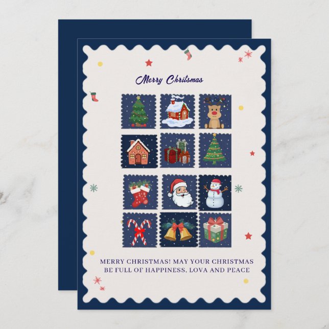 Modern Scandi with Festive Icons Flat Holiday Card (Front/Back)