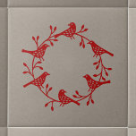 Modern Scandinavian Bird and Rosehip Wreath Ceramic Tile<br><div class="desc">Scandi bird and rose hip wreath papercut style design.  Festive red on a neutral background, </div>