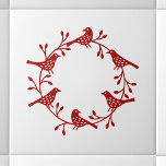 Modern Scandinavian Bird and Rosehip Wreath Ceramic Tile<br><div class="desc">Scandi bird and rose hip wreath papercut style design.  Festive red on a white background, </div>