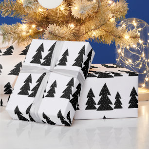 Modern Scandinavian Black Christmas Tree Pattern Wrapping Paper