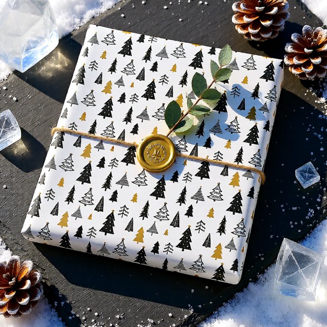 Modern Scandinavian Black Gold Christmas Tree Wrapping Paper (Modern Scandinavian Black Gold Christmas Tree Wrapping Paper)
