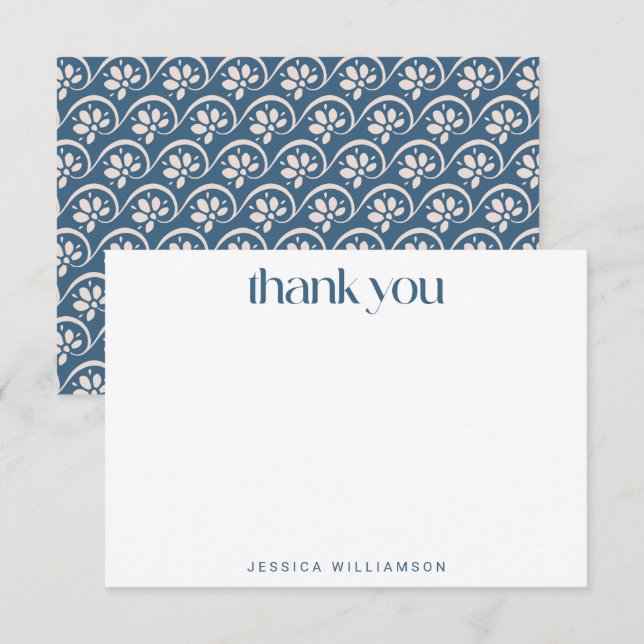 Modern Scandinavian Blue Floral Bridal Shower  Thank You Card (Front/Back)