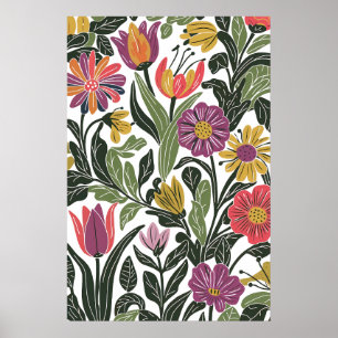 Modern Scandinavian Floral Line Art Illustration Poster