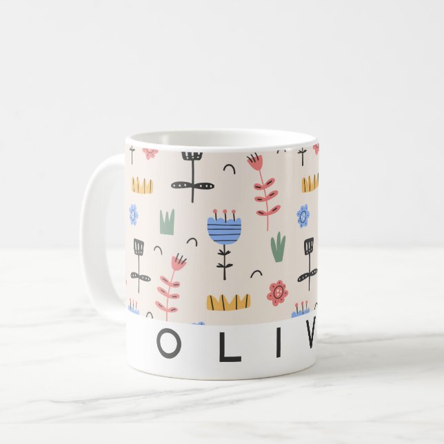 Modern Scandinavian Floral Mug | Personalised Gift (Front Left)