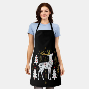 Modern Scandinavian Folk Art Christmas Reindeer Apron