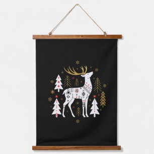  Modern Scandinavian Folk Art Christmas Reindeer  Hanging Tapestry