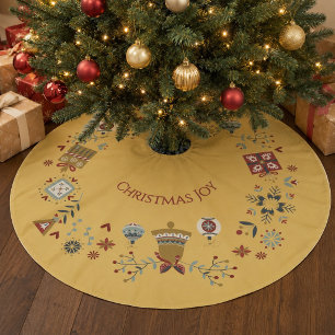 Modern Scandinavian Folk Art Christmas Wreath  Brushed Polyester Tree Skirt