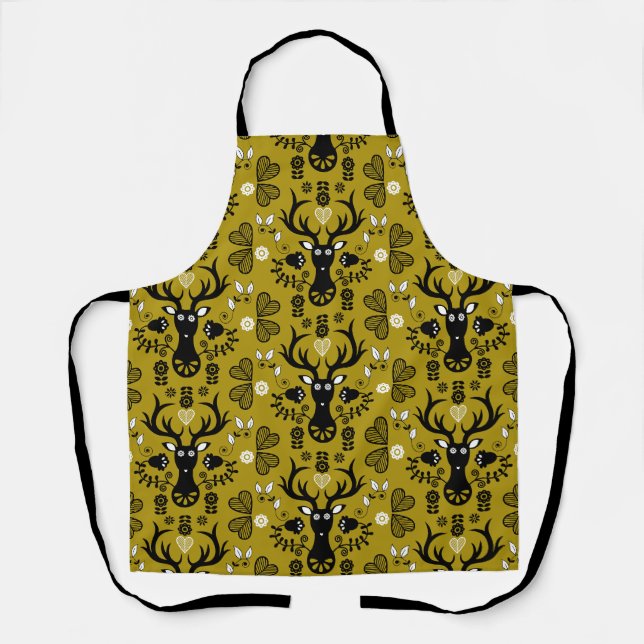 Modern Scandinavian Folk Art Deer Apron (Front)
