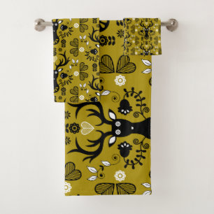 Modern Scandinavian Folk Art Deer Bath Towel Set