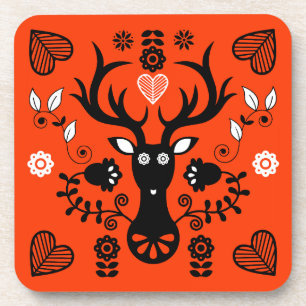Modern Scandinavian Folk Art Deer Coaster