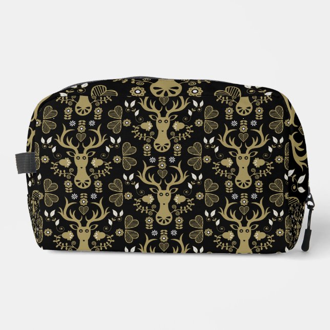 Modern Scandinavian Folk Art Deer Dopp Kit (Front)