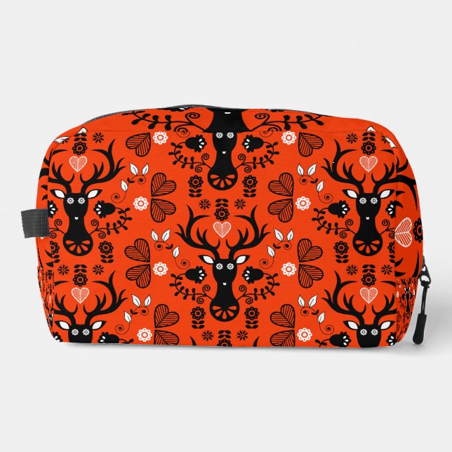 Modern Scandinavian Folk Art Deer Dopp Kit (Front)