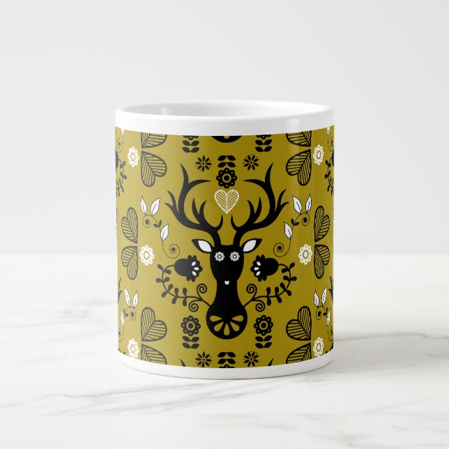 Modern Scandinavian Folk Art Deer Large Coffee Mug (Front)