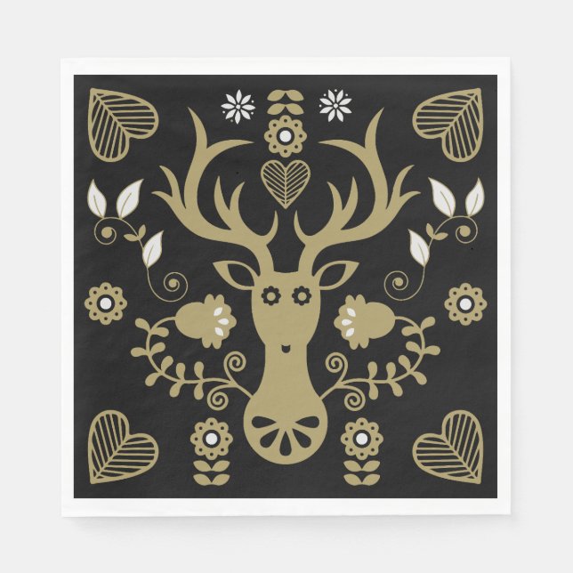 Modern Scandinavian Folk Art Deer Napkin (Front)