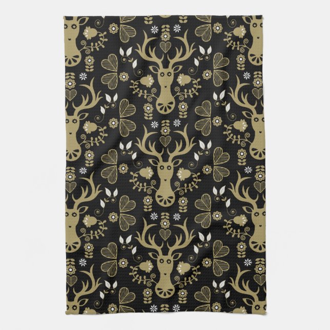 Modern Scandinavian Folk Art Deer Tea Towel (Vertical)