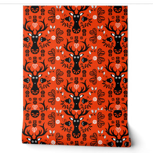 Modern Scandinavian Folk Art Deer Wallpaper