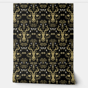 Modern Scandinavian Folk Art Deer Wallpaper