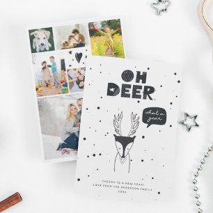 Modern Scandinavian Fun Deer  Multi Photo Collage Holiday Card