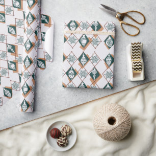 Modern Scandinavian Green Christmas Botanical Wrapping Paper
