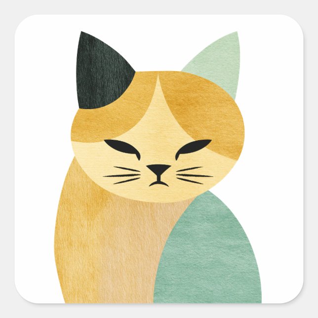  Modern Scandinavian Minimalist Geometric Cat Square Sticker (Front)