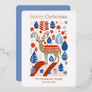 Modern Scandinavian Reindeer Merry Christmas Foil Holiday Card