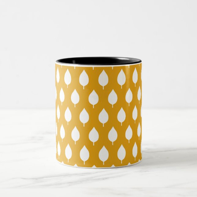 Modern Scandinavian White Leaf Seamless Pattern Two-Tone Coffee Mug (Center)