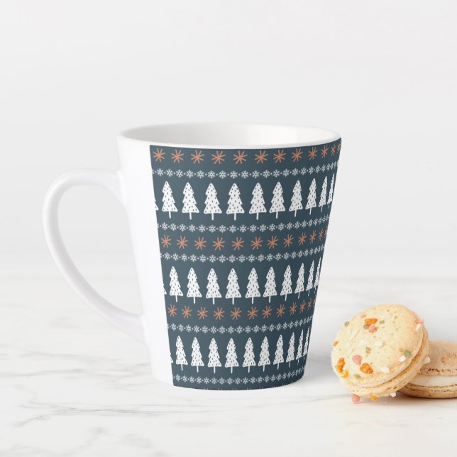 Modern Scandinavian Winter Christmas Tree Pattern Latte Mug (In Situ)