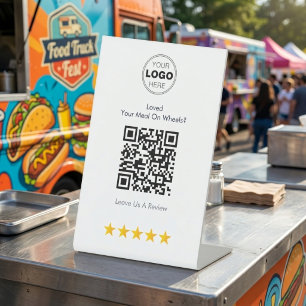 Modern Scannable Food Truck Review QR Code Pedestal Sign