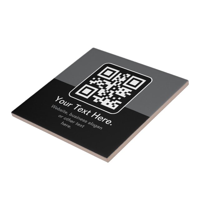 Modern Scannable QR Code | Black Grey & White Ceramic Tile (Side)