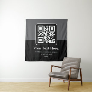 Modern Scannable QR Code Black Grey & White Tapestry