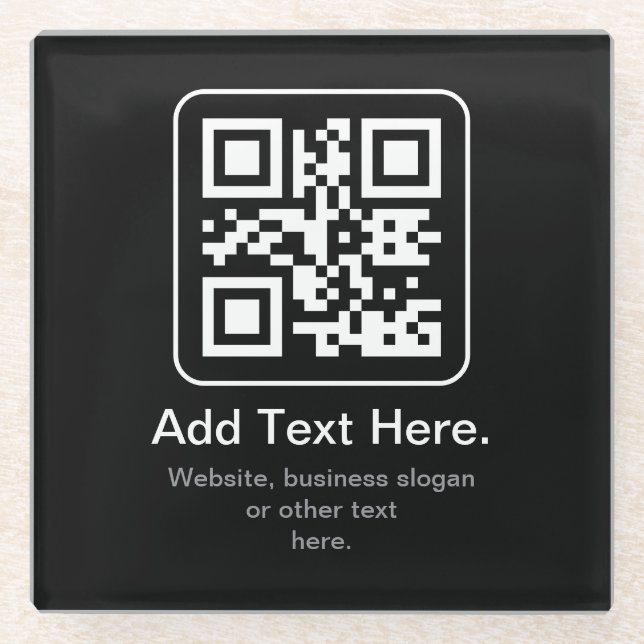 Modern Scannable QR Code | Black White & Grey Glass Coaster (Front)