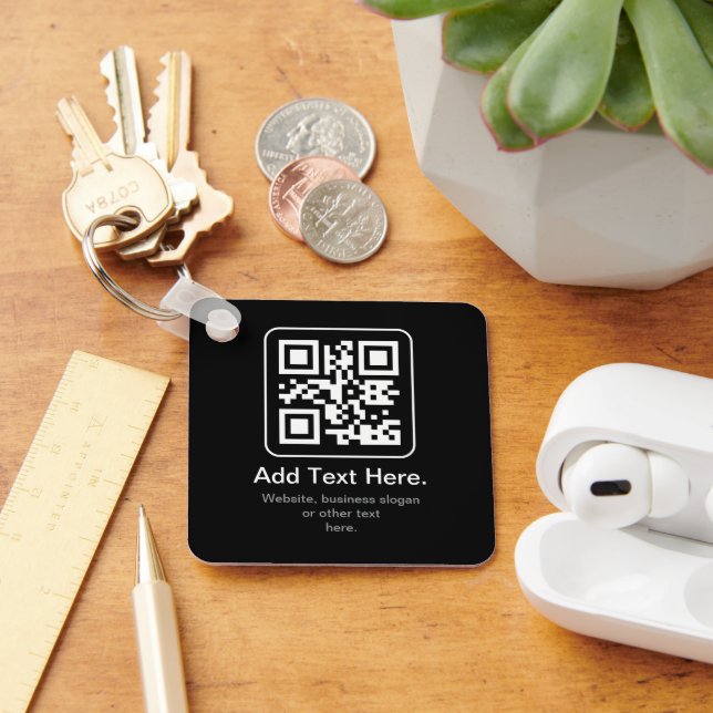 Modern Scannable QR Code | Black White & Grey Key Ring (Desk)