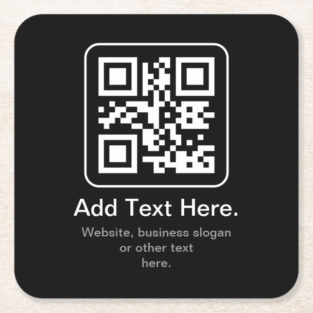 Modern Scannable QR Code | Black White & Grey Square Paper Coaster (Front)