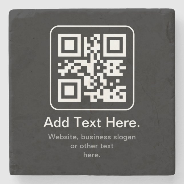 Modern Scannable QR Code | Black White & Grey Stone Coaster (Front)