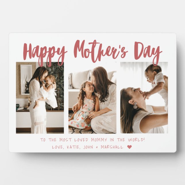 Modern Scarlet Calligraphy 3 Photo Mother’s Day Plaque (Front)
