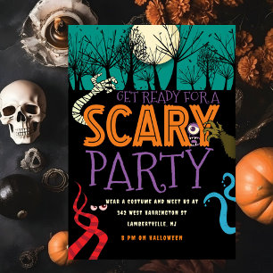 Modern Scary Spooky Halloween Costume Kids Party  Invitation
