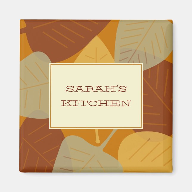 Modern scattered leaves autumn custom kitchen magnet (Front)