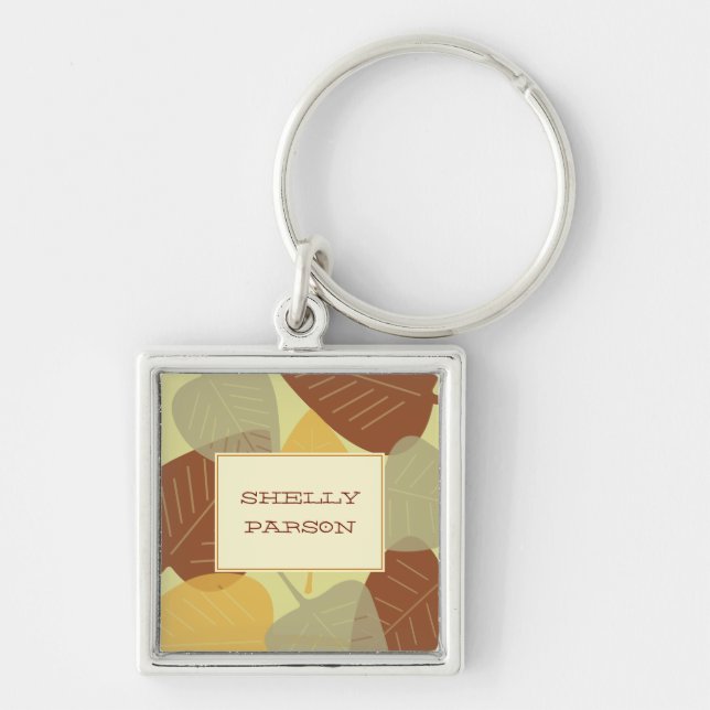 Modern scattered leaves autumn personalised key ring (Front)