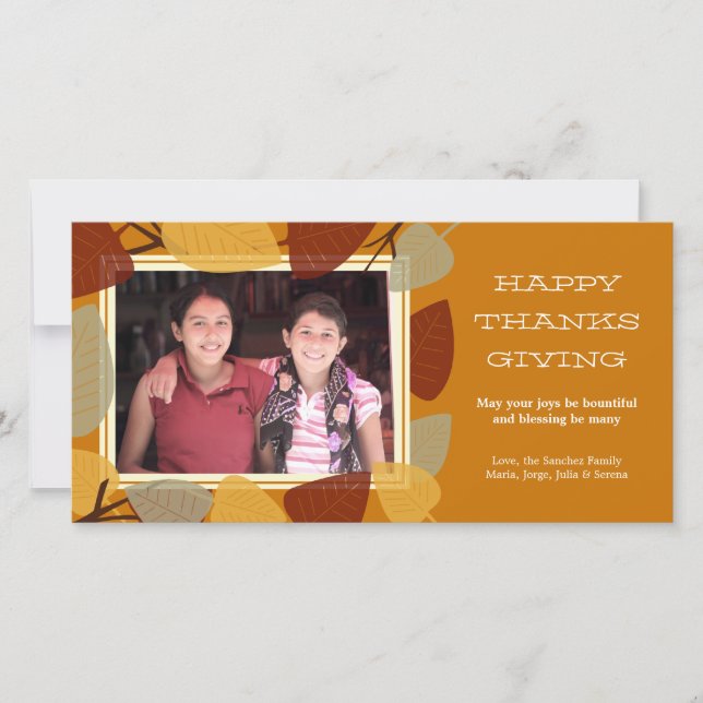 Modern scattered leaves thanksgiving blessing holiday card (Front)