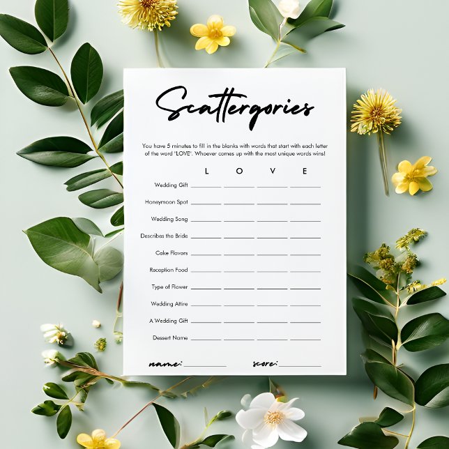 Modern Scattergories Bridal Shower Game Card (Creator Uploaded)