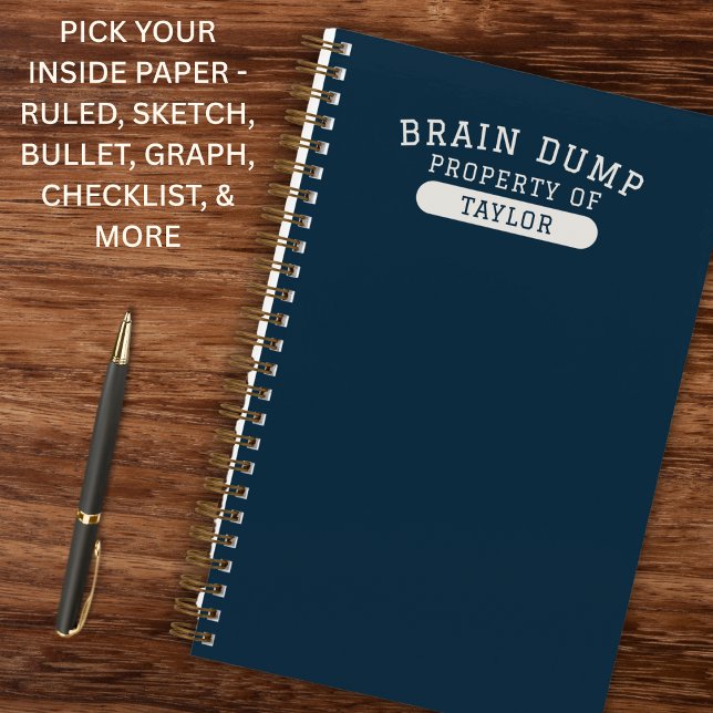 Modern School Brain Dump List Funny Navy Blue Notebook (Clean collegiate style with a modern edge.)