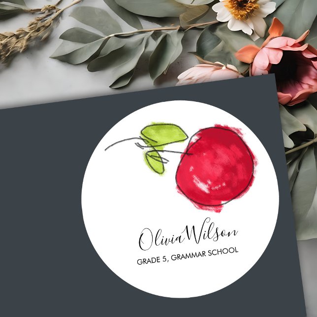 MODERN SCHOOL KIDS OIL PAINT HAND DRAWN APPLE CLASSIC ROUND STICKER (Creator Uploaded)