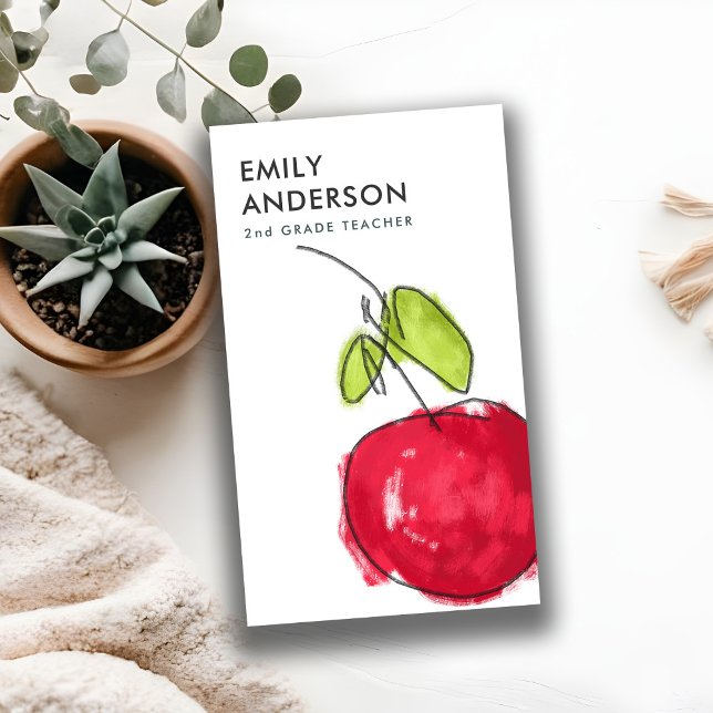 MODERN SCHOOL TEACHER OIL PAINT HAND DRAWN APPLE BUSINESS CARD (Creator Uploaded)
