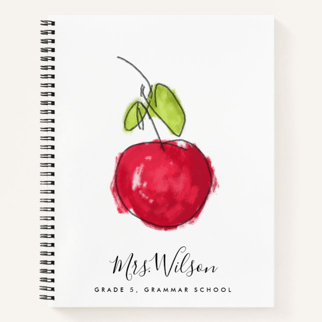 MODERN SCHOOL TEACHER OIL PAINT HAND DRAWN APPLE NOTEBOOK (Front)