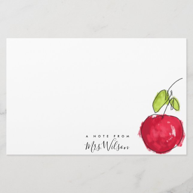 MODERN SCHOOL TEACHER OIL PAINT HAND DRAWN APPLE STATIONERY (Front)